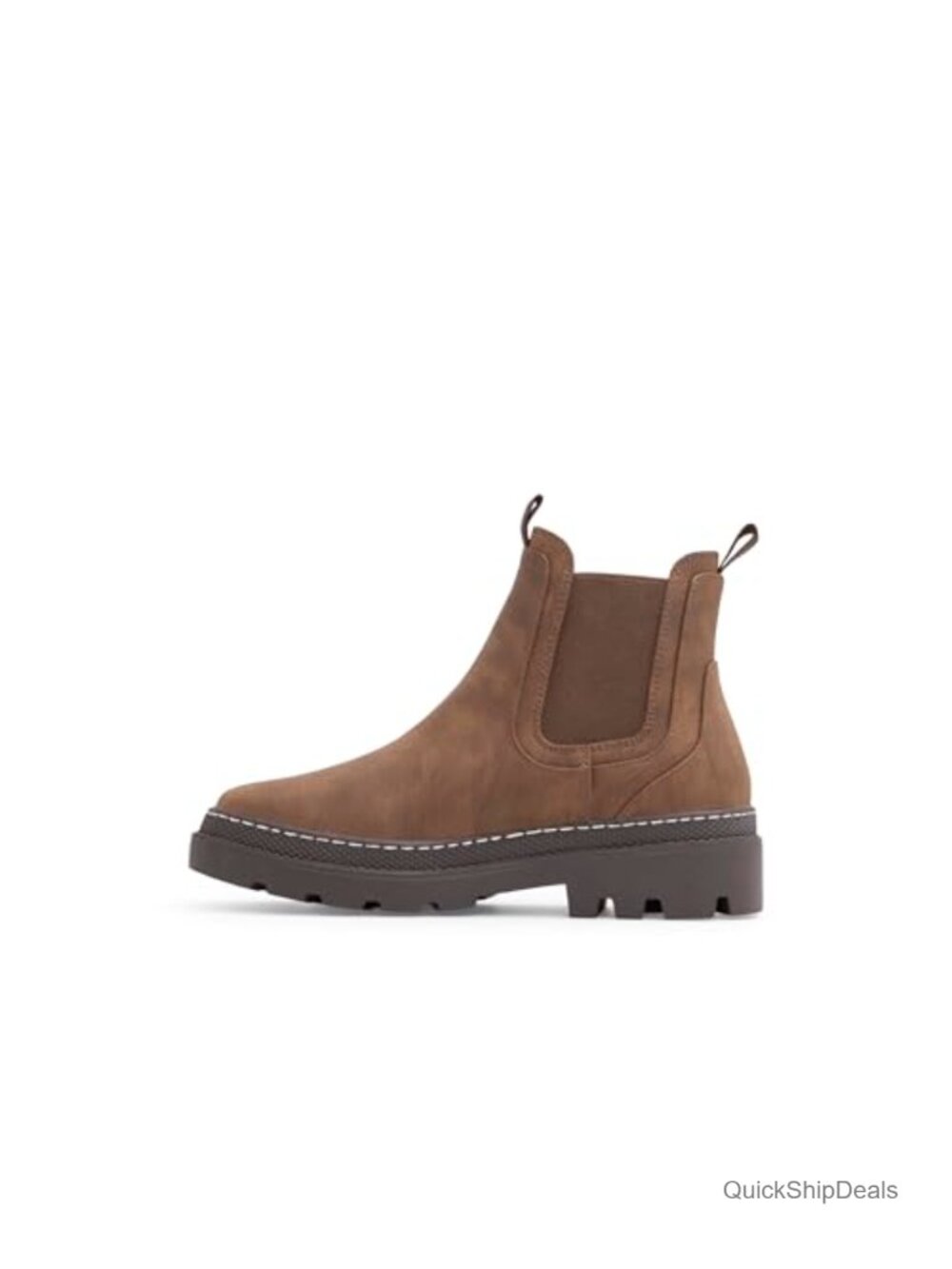 Water Resistant Chelsea Ankle Boot with Block Heel, Round Toe, Pull-On Style
